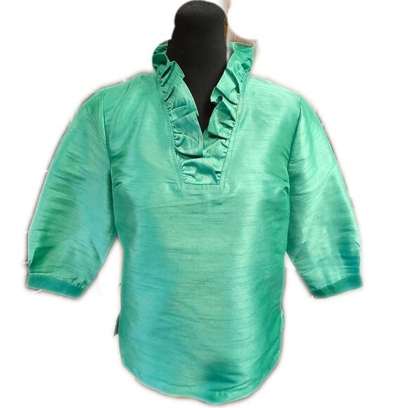 5/$55 Crown & Ivy NWT Holiday Blouse In Lamar Green, High Neck, S - Picture 1 of 8